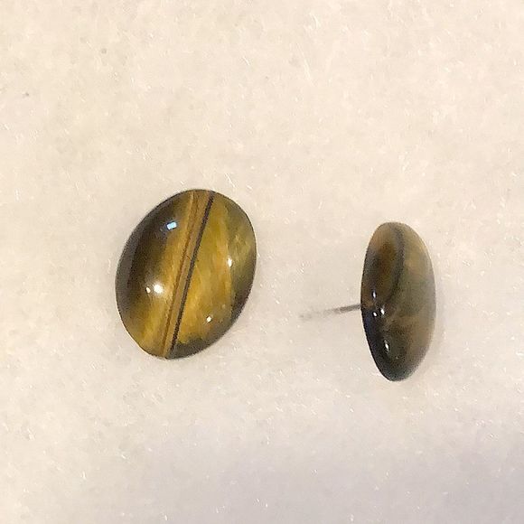 Tigers Eye Oval Cabochon Earrings With Sterling Silver Posts - Picture 11 of 12